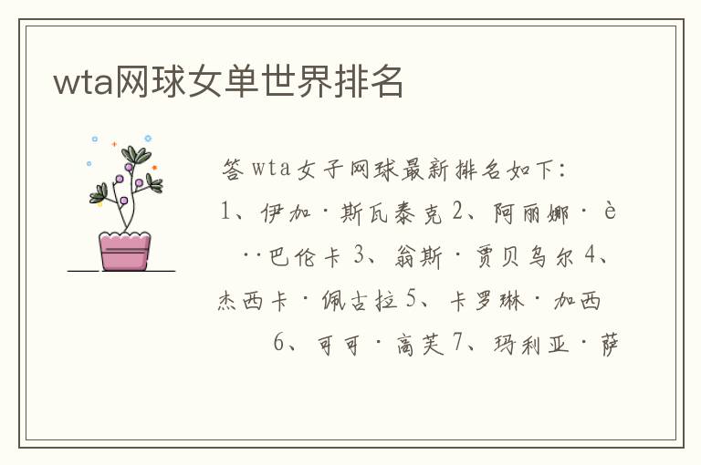 wta网球女单世界排名