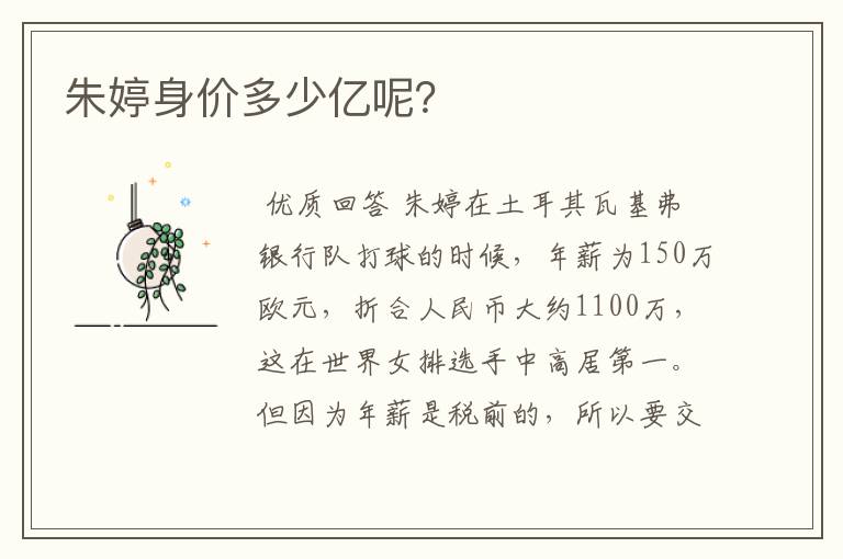 朱婷身价多少亿呢？