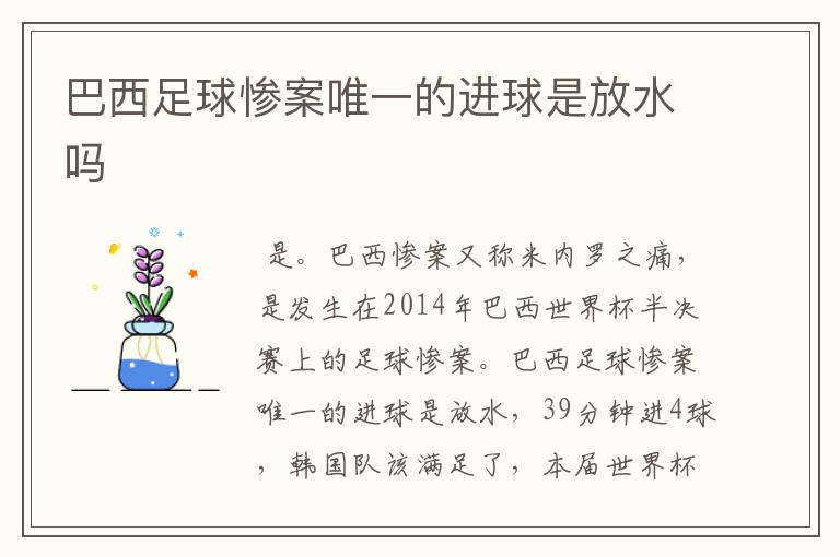 巴西足球惨案唯一的进球是放水吗