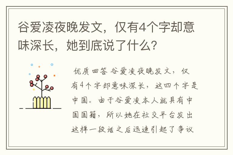 谷爱凌夜晚发文,仅有4个字却意味深长,她到底说了什么?