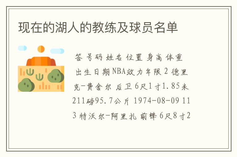 现在的湖人的教练及球员名单