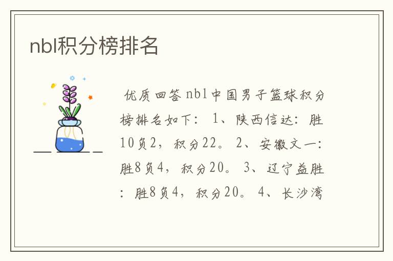 nbl积分榜排名