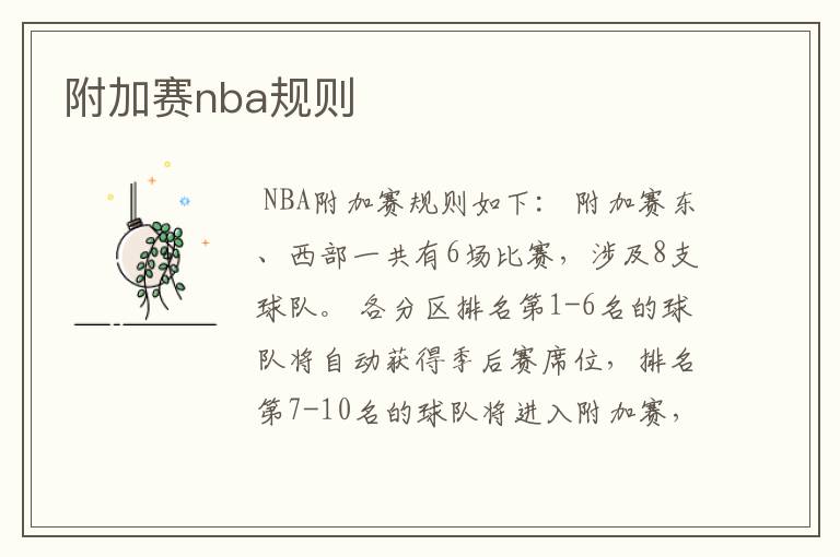 附加赛nba规则