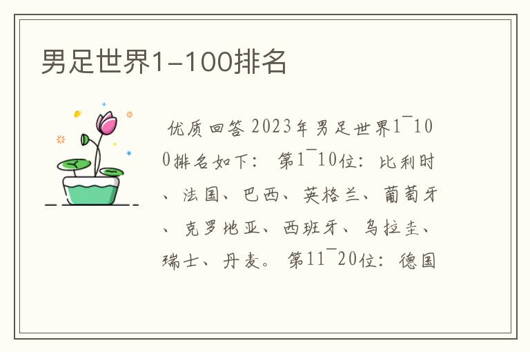 男足世界1-100排名