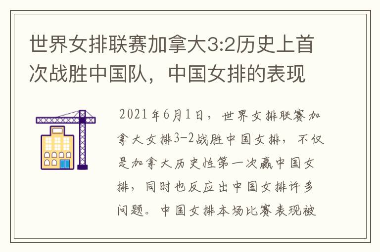 世界女排联赛加拿大3:2历史上首次战胜中国队,中国女排的表现好吗?