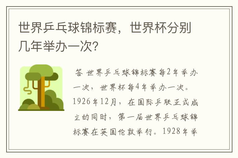 世界乒乓球锦标赛,世界杯分别几年举办一次?