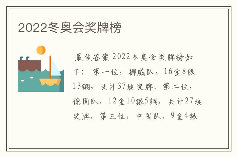 2022冬奥会奖牌榜