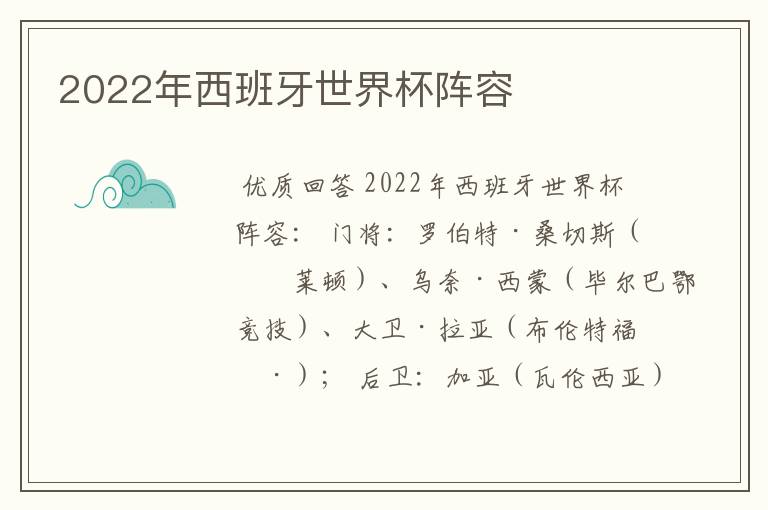 2022年西班牙世界杯阵容