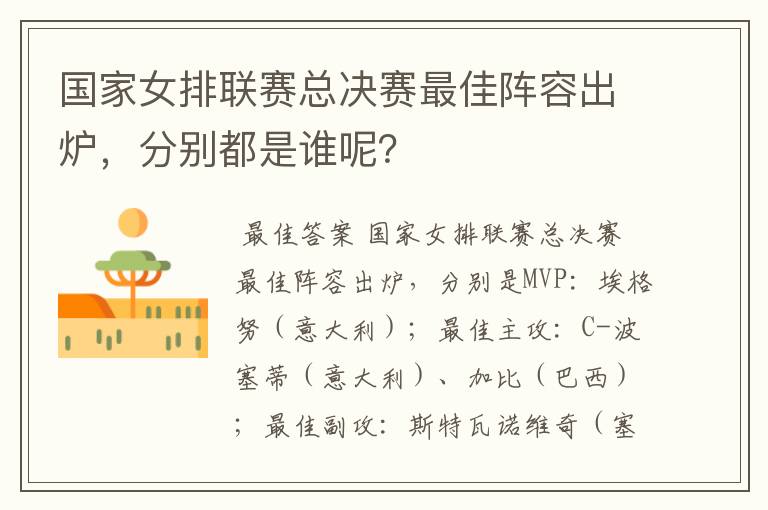 国家女排联赛总决赛最佳阵容出炉，分别都是谁呢？