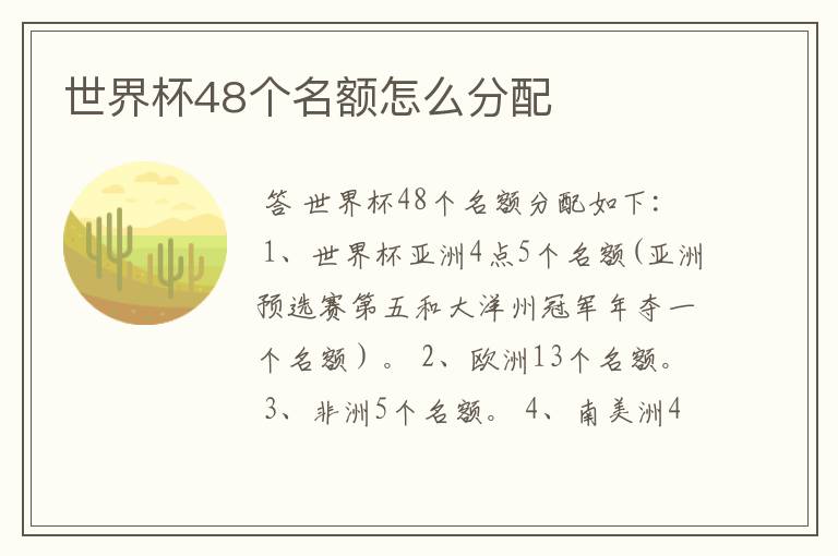 世界杯48个名额怎么分配
