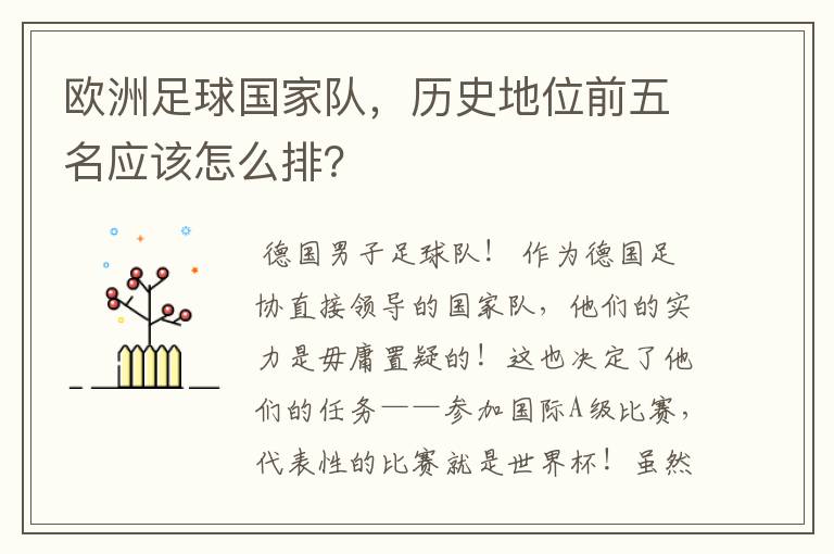 欧洲足球国家队,历史地位前五名应该怎么排?