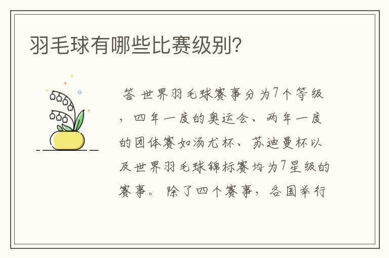 羽毛球有哪些比赛级别?