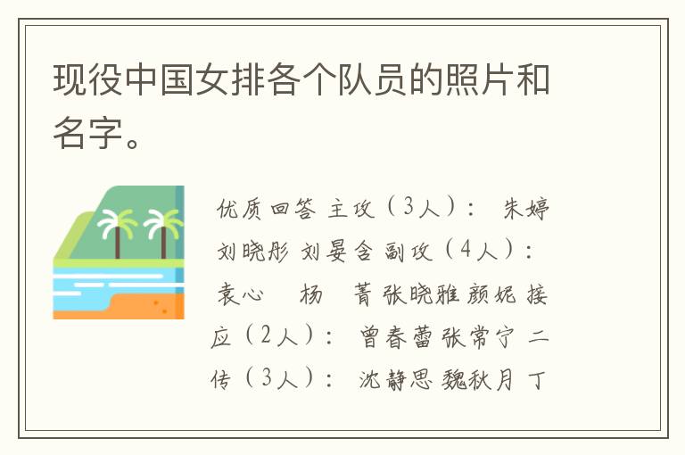 现役中国女排各个队员的照片和名字。