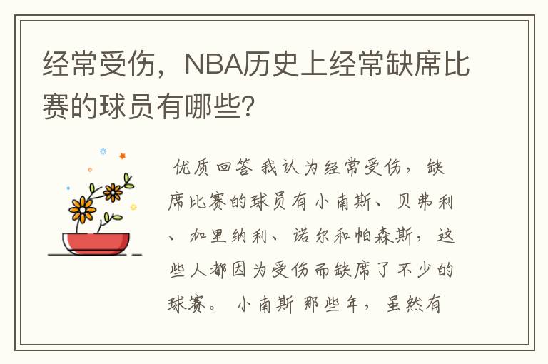 经常受伤,NBA历史上经常缺席比赛的球员有哪些?