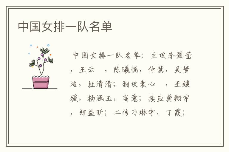 中国女排一队名单