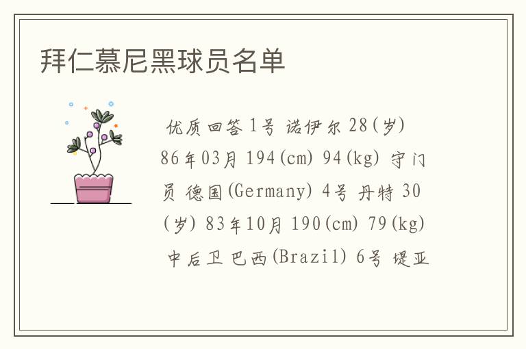 拜仁慕尼黑球员名单
