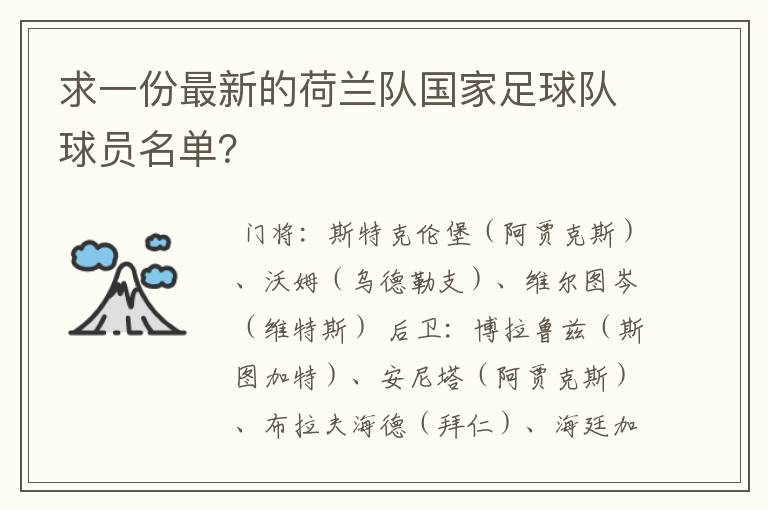 求一份最新的荷兰队国家足球队球员名单?