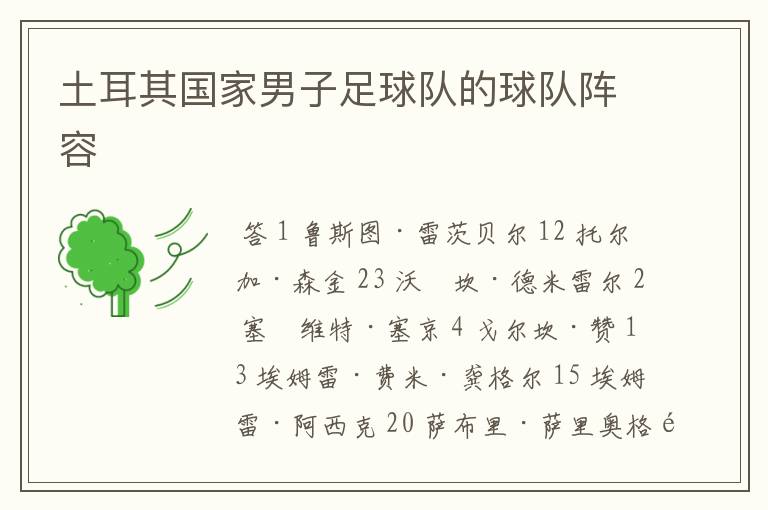 土耳其国家男子足球队的球队阵容