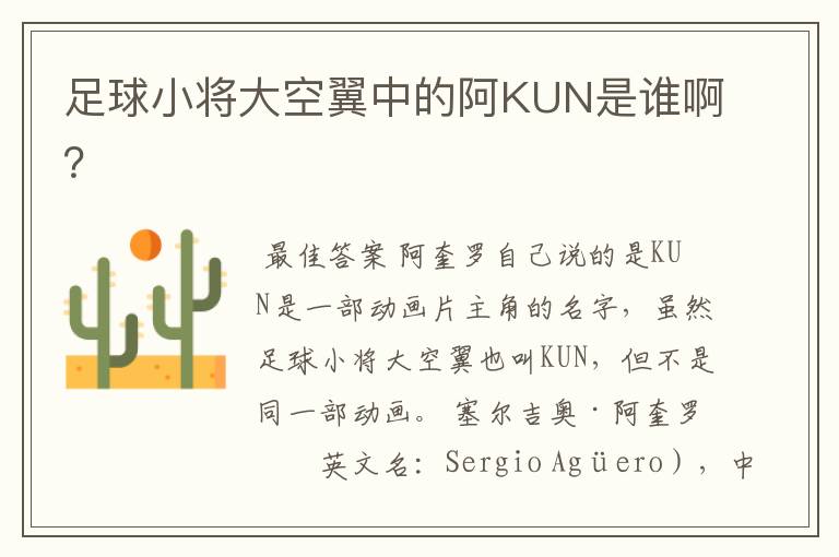 足球小将大空翼中的阿KUN是谁啊?