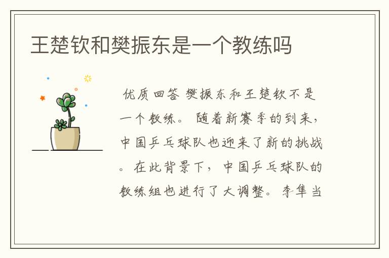 王楚钦和樊振东是一个教练吗