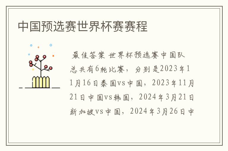 中国预选赛世界杯赛赛程