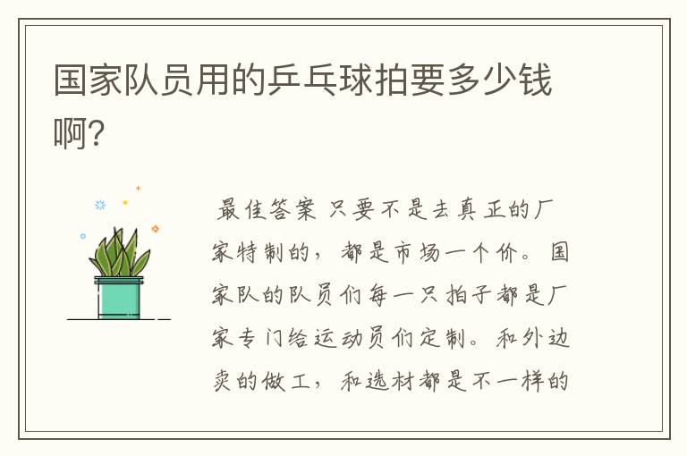 国家队员用的乒乓球拍要多少钱啊?