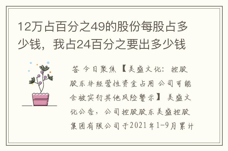 12万占百分之49的股份每股占多少钱,我占24百分之要出多少钱?