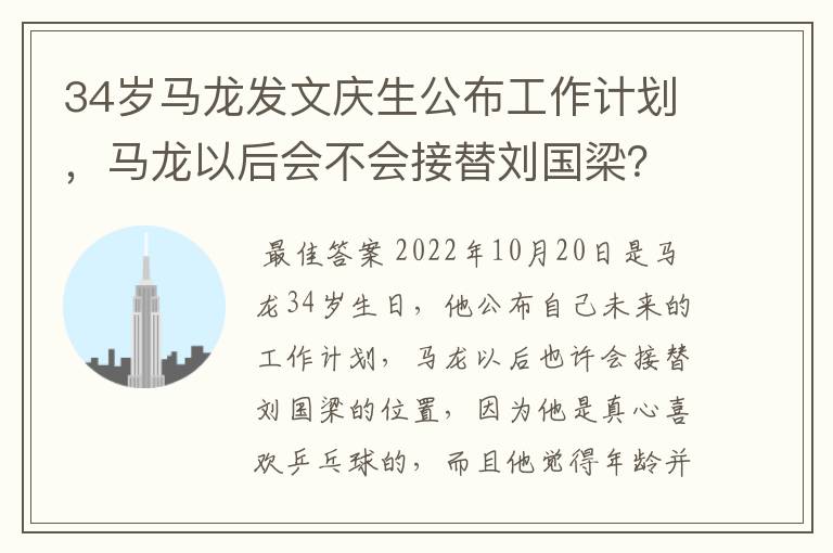 34岁马龙发文庆生公布工作计划,马龙以后会不会接替刘国梁?