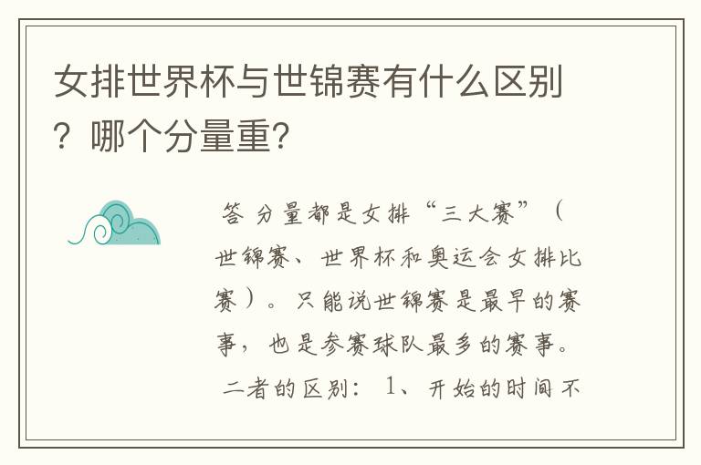 女排世界杯与世锦赛有什么区别?哪个分量重?