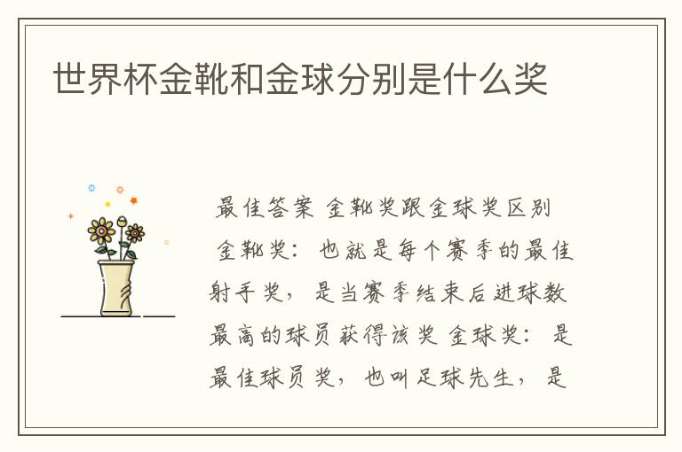 世界杯金靴和金球分别是什么奖