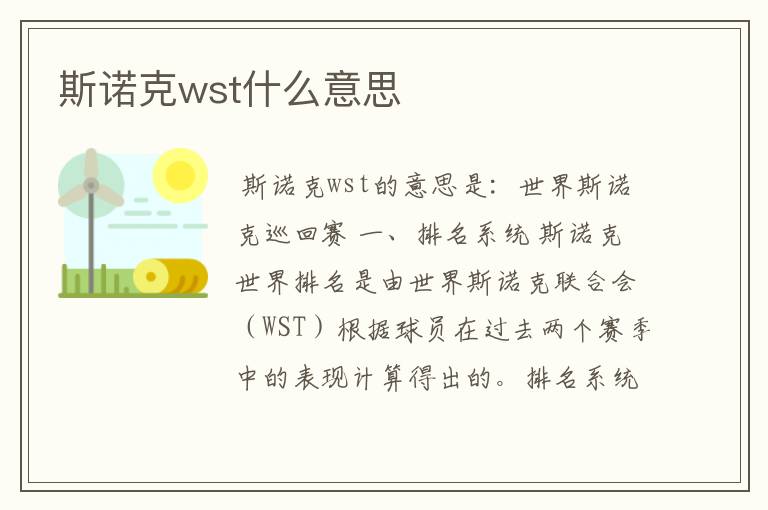 斯诺克wst什么意思