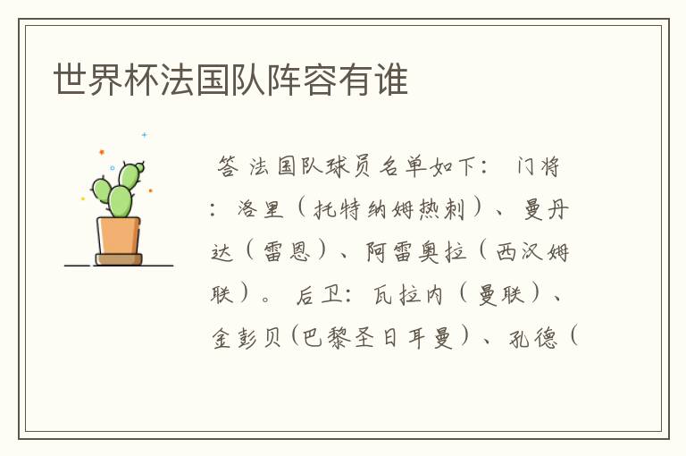 世界杯法国队阵容有谁