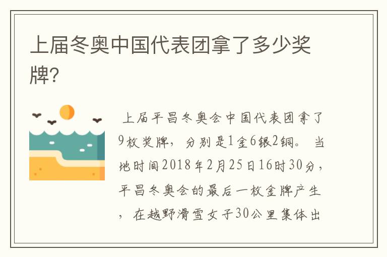 上届冬奥中国代表团拿了多少奖牌?