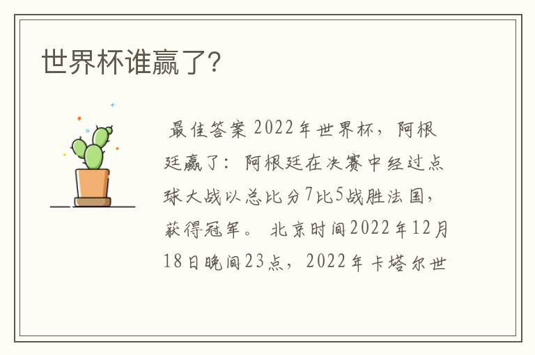 世界杯谁赢了?