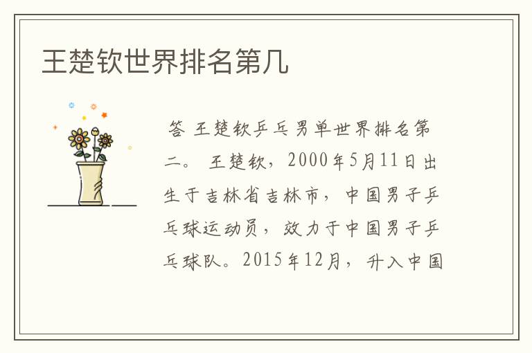 王楚钦世界排名第几