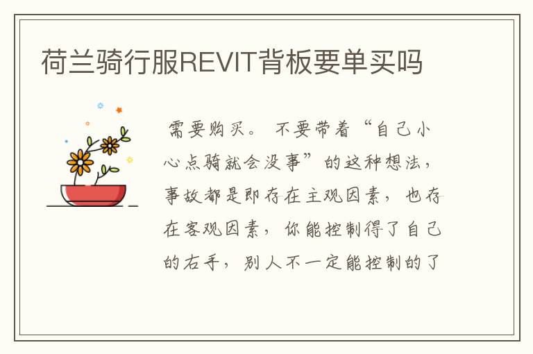 荷兰骑行服REVIT背板要单买吗