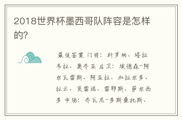 2018世界杯墨西哥队阵容是怎样的？