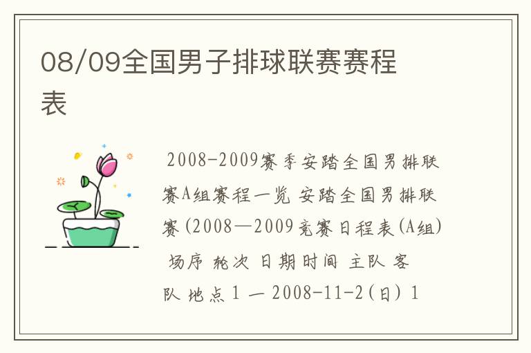 08/09全国男子排球联赛赛程表