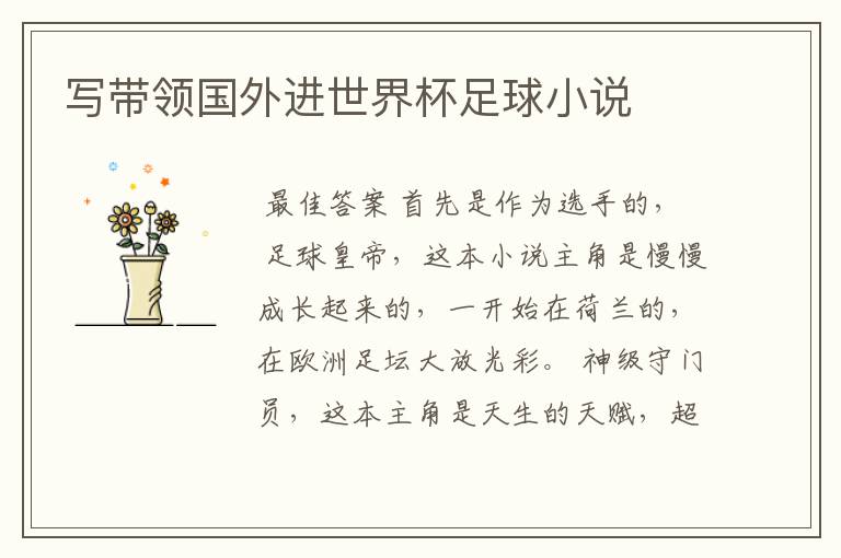 写带领国外进世界杯足球小说