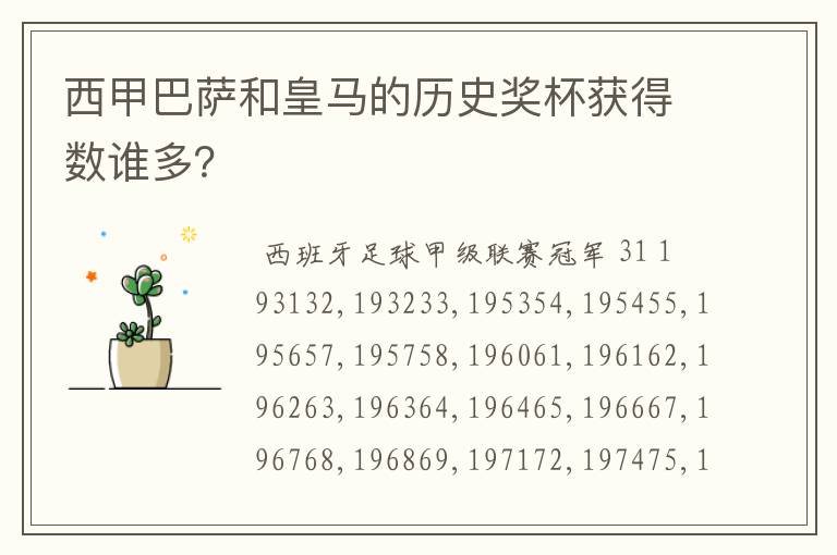 西甲巴萨和皇马的历史奖杯获得数谁多?