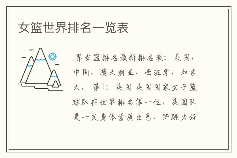 女篮世界排名一览表