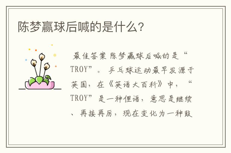 陈梦赢球后喊的是什么?