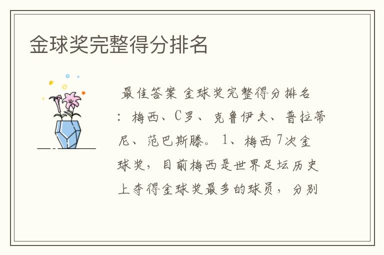 金球奖完整得分排名