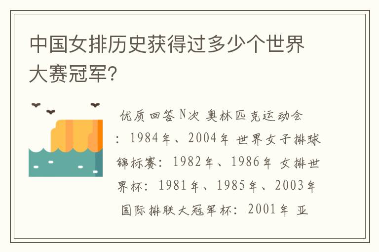 中国女排历史获得过多少个世界大赛冠军?