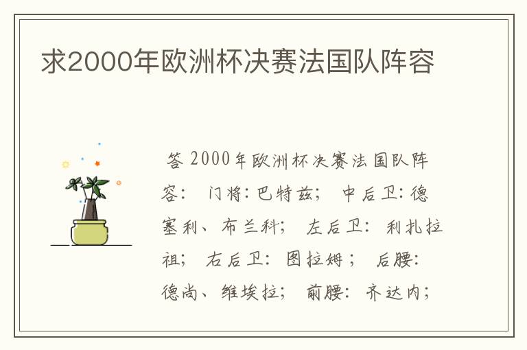 求2000年欧洲杯决赛法国队阵容