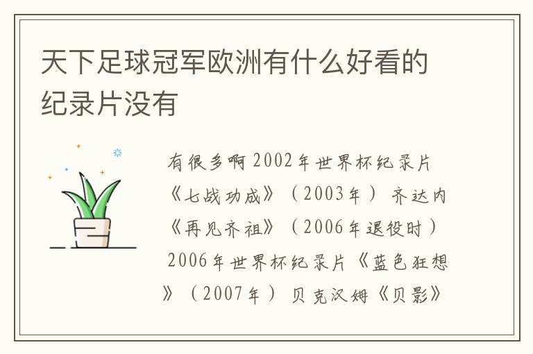 天下足球冠军欧洲有什么好看的纪录片没有