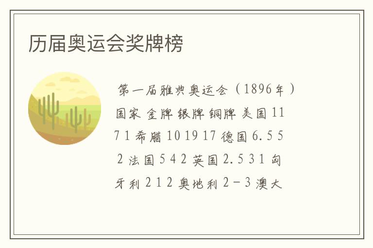 历届奥运会奖牌榜