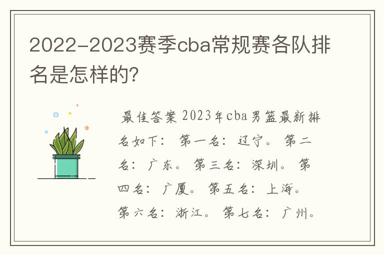 2022-2023赛季cba常规赛各队排名是怎样的?