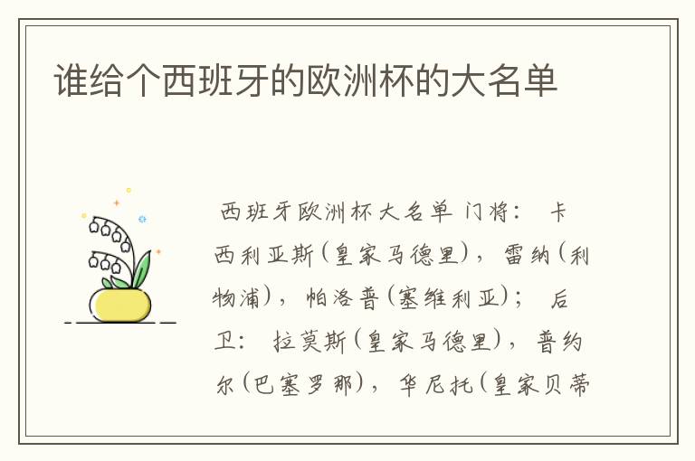 谁给个西班牙的欧洲杯的大名单