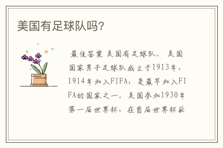 美国有足球队吗?